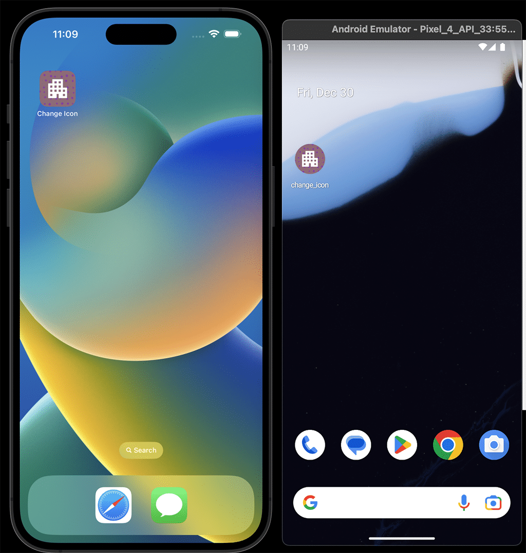 Left side icon on iOS, right side icon on Android
