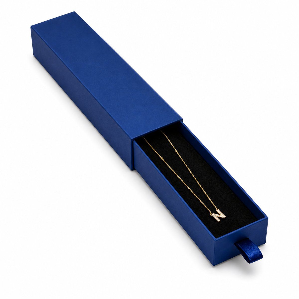 Big Chain Box Drawer in blue — detail view | custom rigid jewellery box, Jaipur