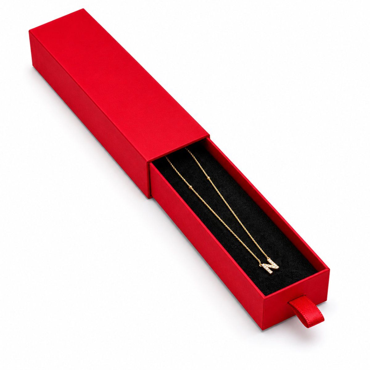 Big Chain Box Drawer in red — close-up view | custom rigid jewellery box, Jaipur