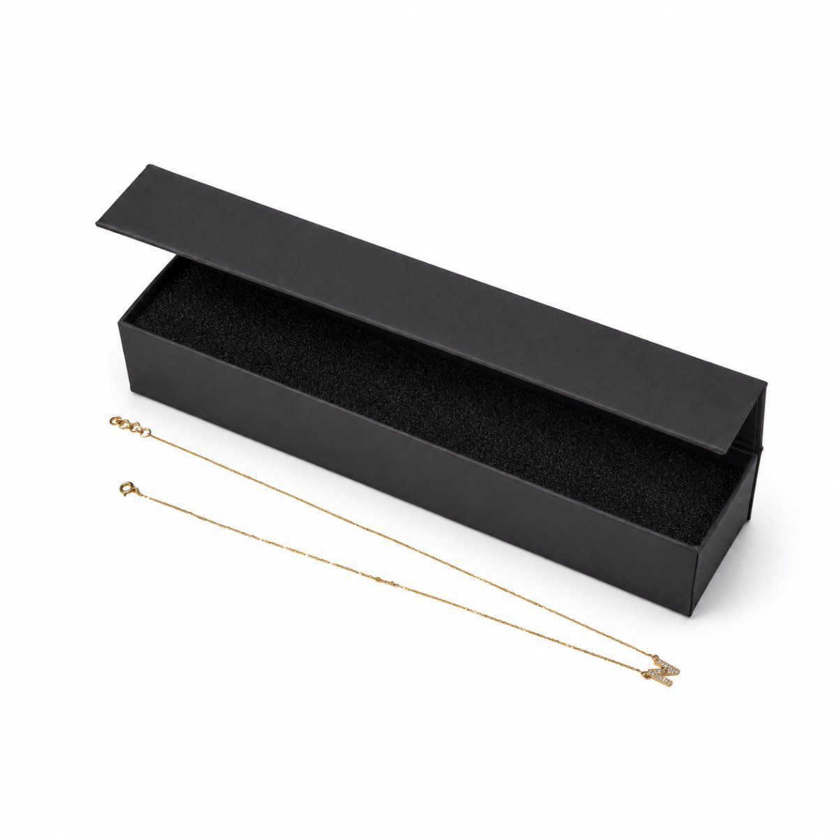 Big Chain Box with Magnetic file ( Three Flap) in black — side view | custom rigid jewellery box, Jaipur