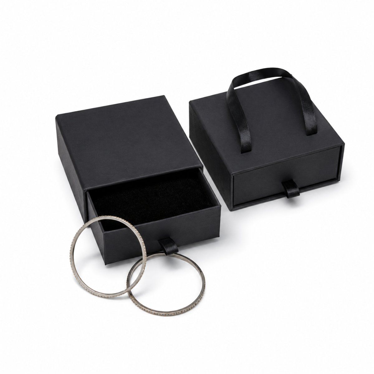 Bangle Multipurpose Box Drawer in black — back view | custom rigid jewellery box, Jaipur