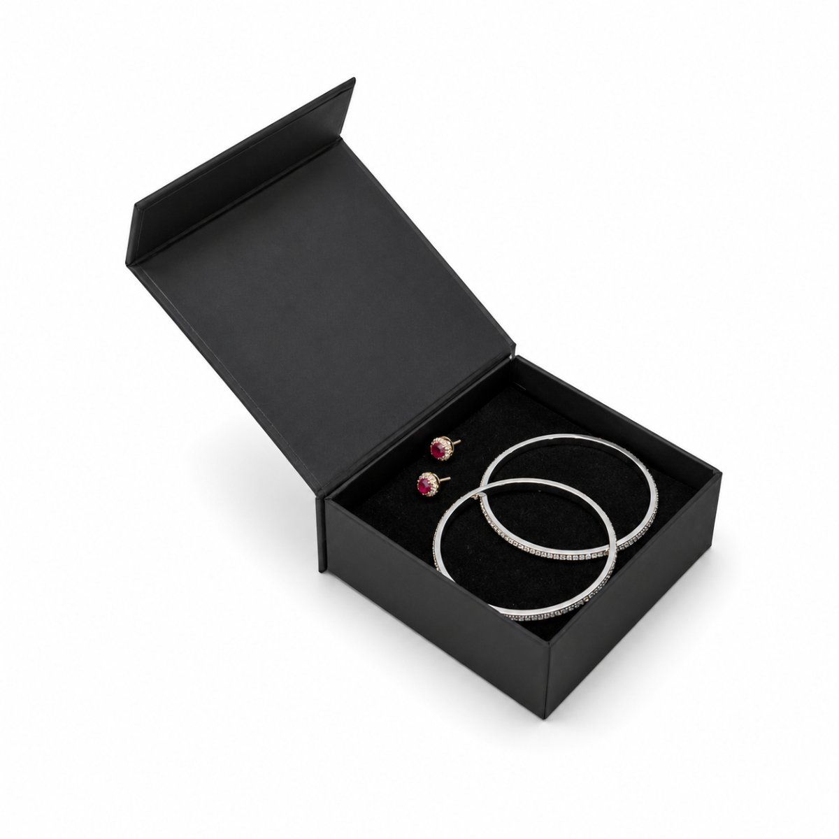 Bangle Multipurpose Box with Magnetic file ( Three Flap) in black — side view | custom rigid jewellery box, Jaipur
