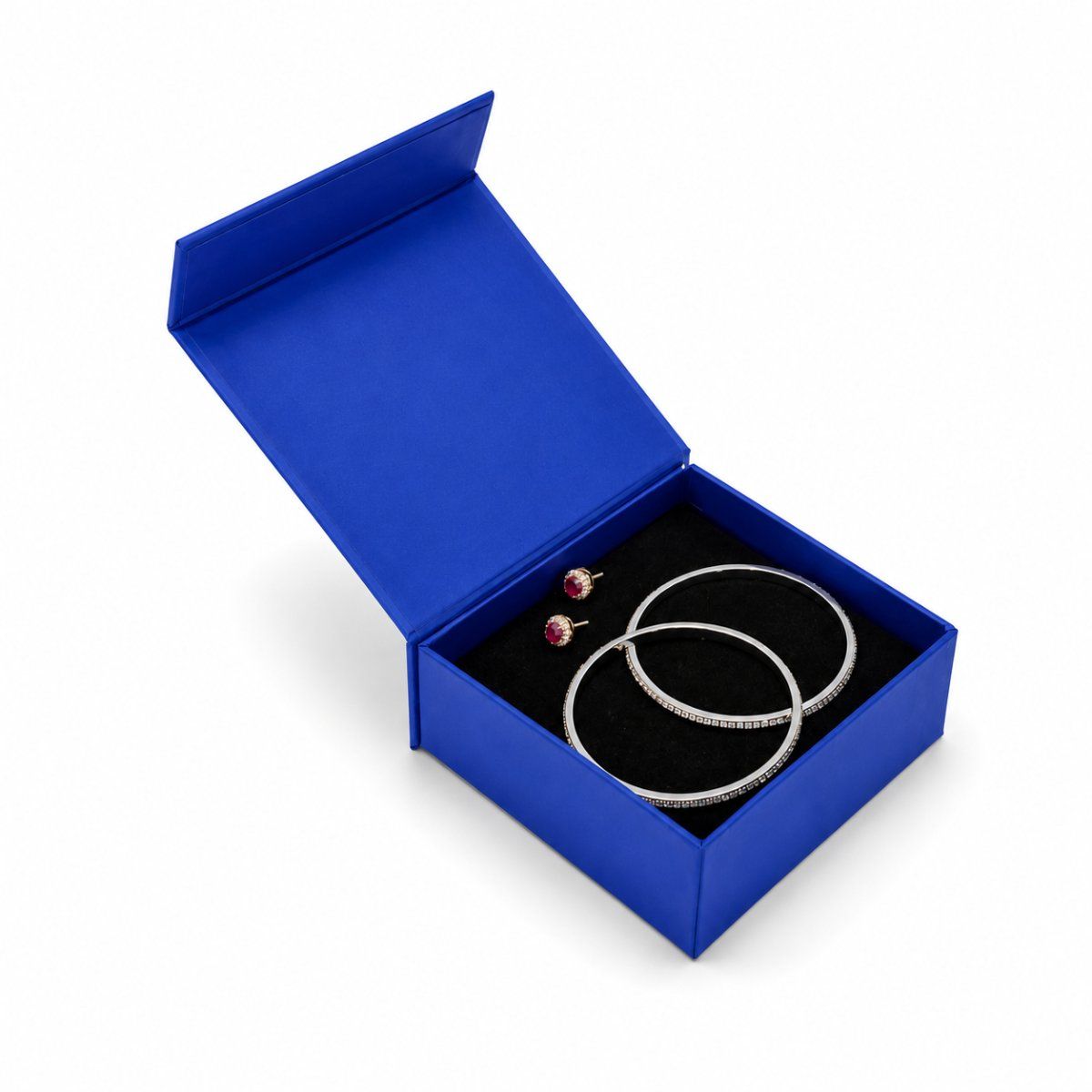 Bangle Multipurpose Box with Magnetic file ( Three Flap) in blue — back view | custom rigid jewellery box, Jaipur