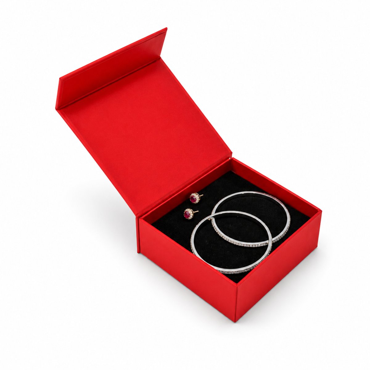 Bangle Multipurpose Box with Magnetic file ( Three Flap) in red — detail view | custom rigid jewellery box, Jaipur