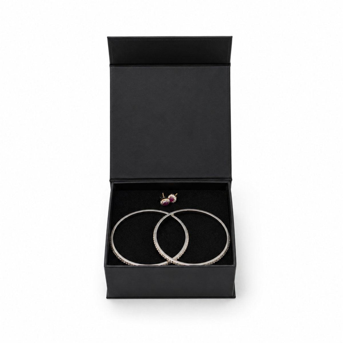 Bangle Multipurpose Box with Magnetic file ( Four Flap) in black — side view | custom rigid jewellery box, Jaipur
