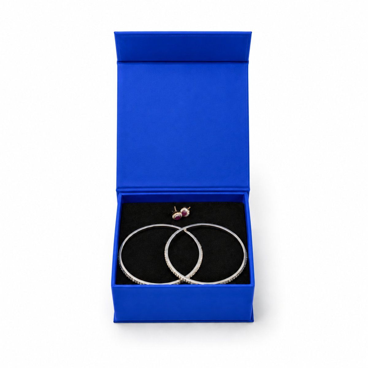 Bangle Multipurpose Box with Magnetic file ( Four Flap) in blue — back view | custom rigid jewellery box, Jaipur