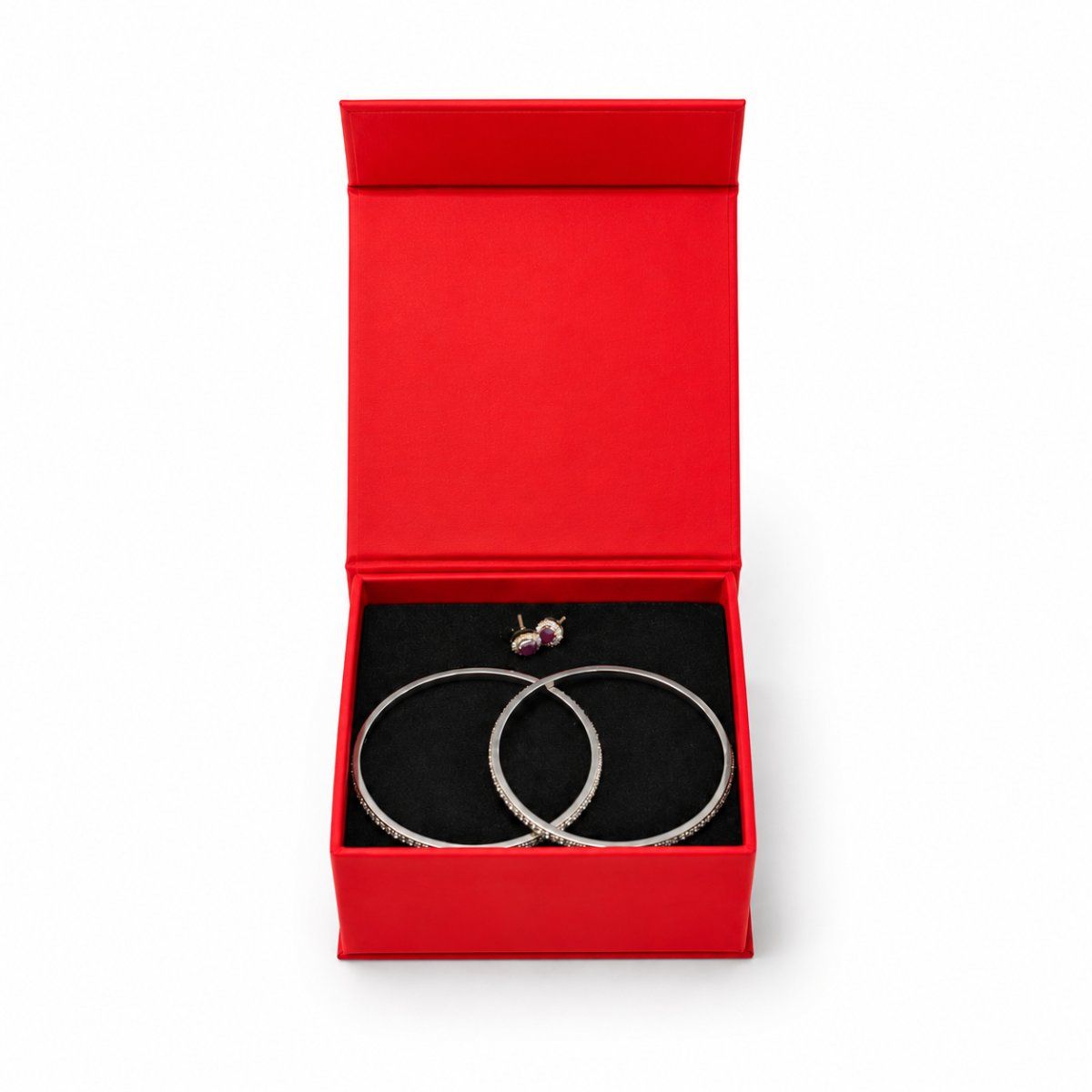 Bangle Multipurpose Box with Magnetic file ( Four Flap) in red — detail view | custom rigid jewellery box, Jaipur