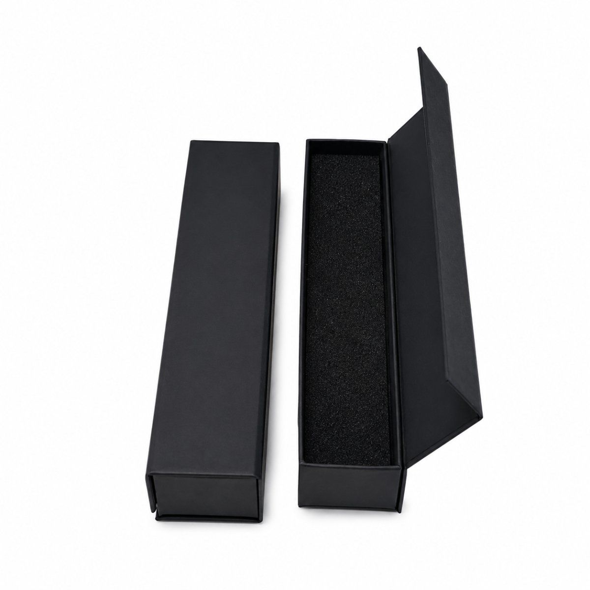 Small Chain Box with Magnetic file ( Three Flap) in black — side view | custom rigid jewellery box, Jaipur