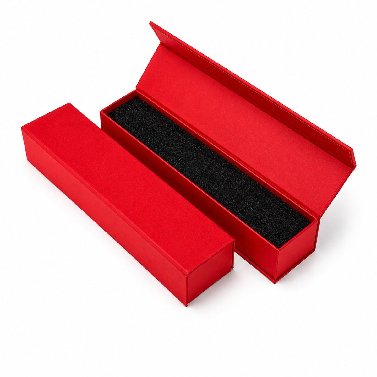 Small Chain Box with Magnetic file ( Four Flap) in red — close-up view | custom rigid jewellery box, Jaipur