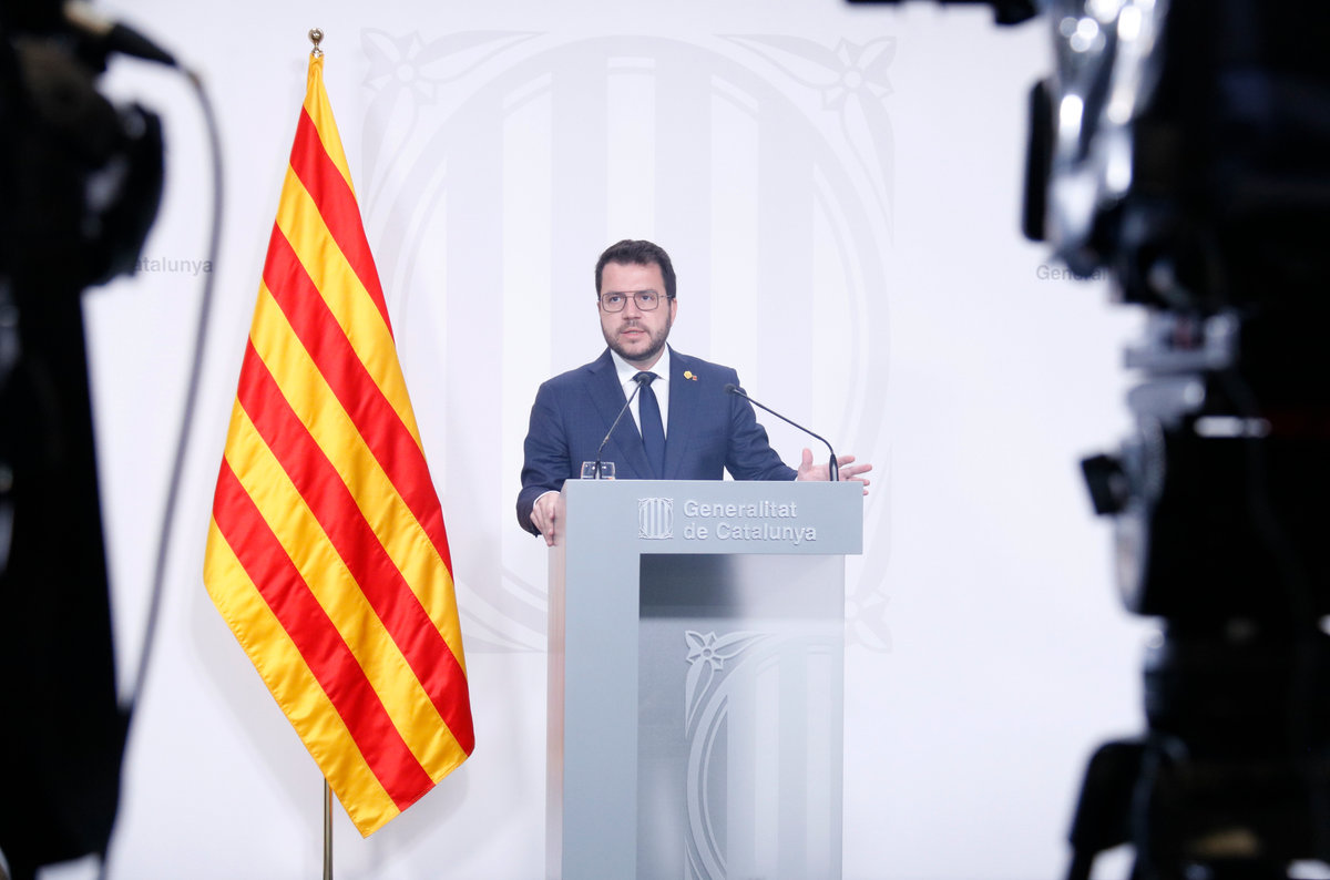 El president de la Generalitat, Pere Aragonès, ofereix una roda de premsa.