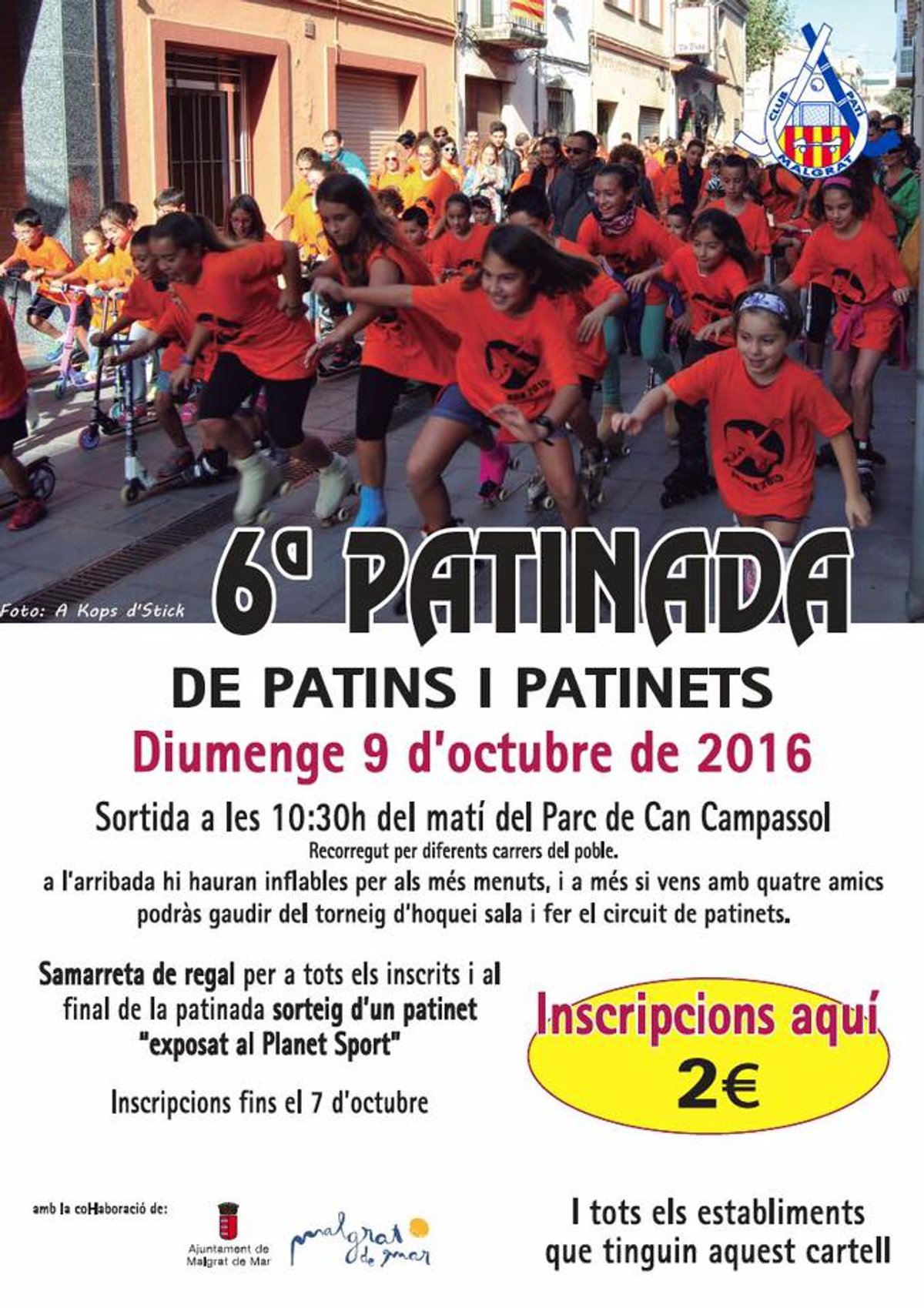El Club Patí Malgrat organitza la 6a Patinada aquest diumenge