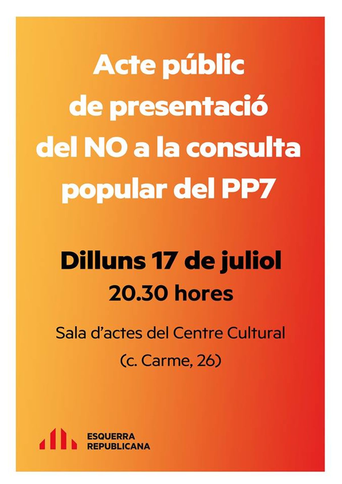 ERC farà campanya pel NO a l'àrea comercial d'Escultor Clarà avui al Centre Cultural