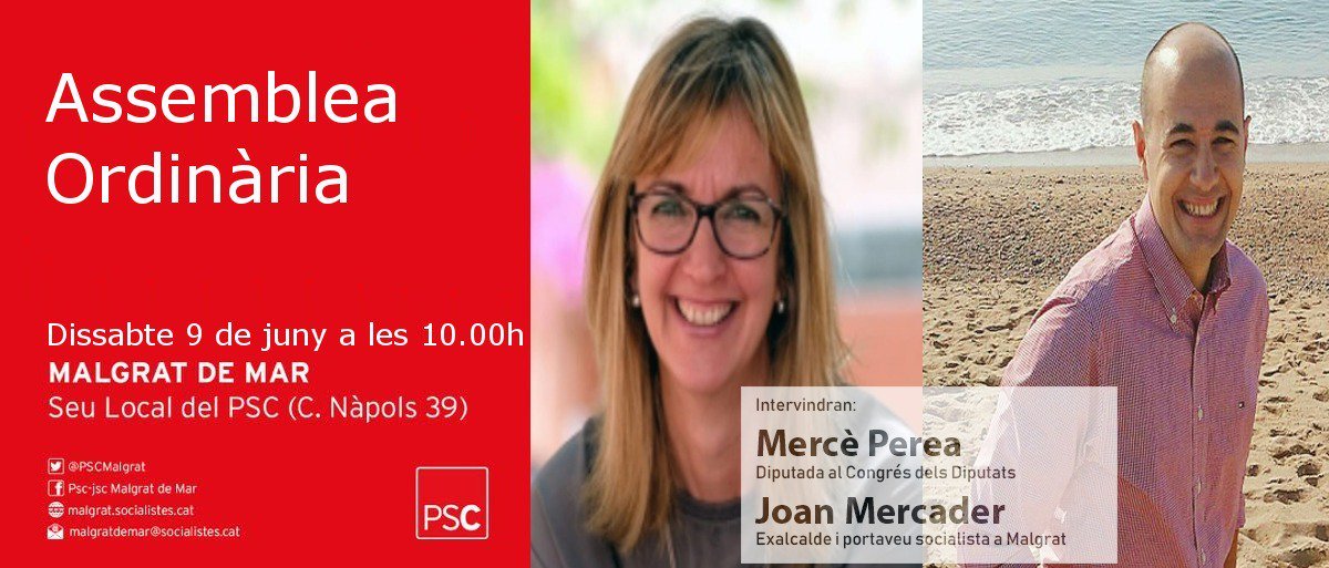 El PSC de Malgrat de Mar celebra demà dissabte la seva Assemblea Ordinària amb la presència de la Diputada al Congrés, Mercè Perea