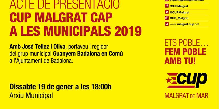 Els membres de la CUP presenten demà dissabte la seva candidatura per a les municipals del maig