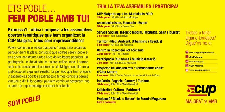 [ÀUDIO] La CUP enceta aquest dissabte les assemblees obertes parlant d'associacionisme, educació i esport