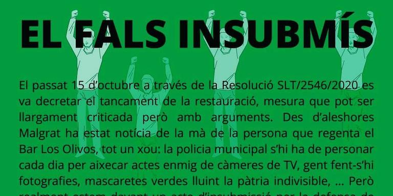 [ÀUDIO] La CUP lamenta que el govern de Malgrat de Mar no hagi pres mesures cautel·lars en el cas d'un bar que s'ha negat a tancar durant les restriccions sanitàries