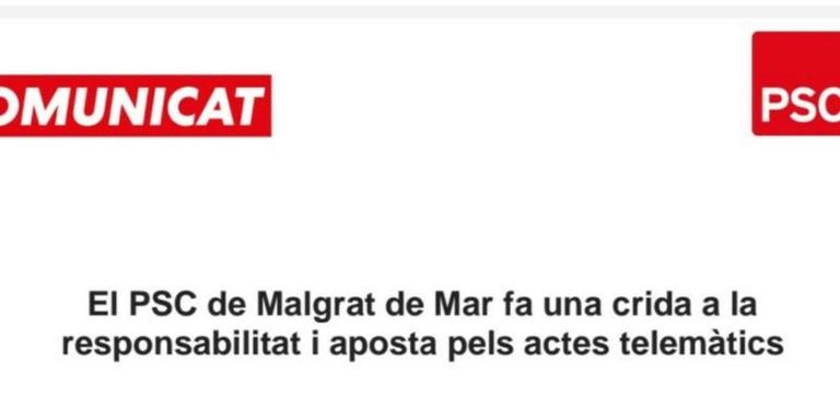 El PSC de Malgrat de Mar aposta pels actes telemàtics i anuncia que no farà cap míting polític durant la campanya electoral del 14F