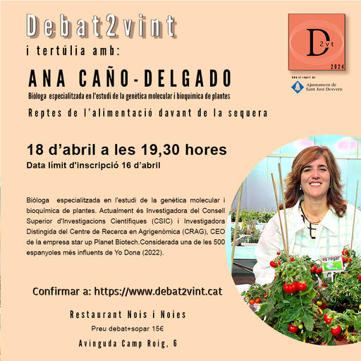 Debat2Vint presenta 'Reptes de l’alimentació davant de la sequera' amb la biòloga Ana Caño Delgado