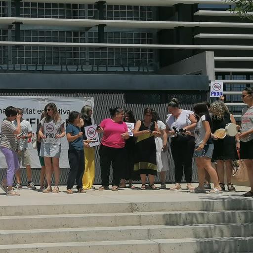 Famílies dels futurs i futures alumnes de 1r d'ESO de l'INS Joan Solà es manifesten pel retorn de la 4a línia al centre