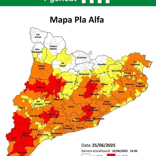 Activat el nivell 3 del Pla Alfa per risc d'incendis