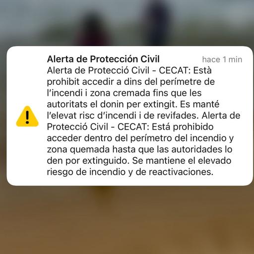 Protecció Civil envia una alerta per evitar desplaçaments propers a l’incendi