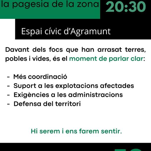 La pagesia convova una reunió rurgent a Agramunt per reclamar més coordinació i suport als afectats