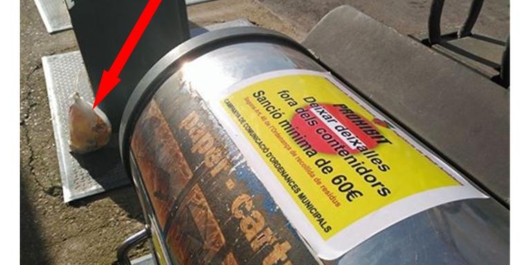 Cartells adhesius als contenidors per informar de les sancions si es deixa la brossa fora