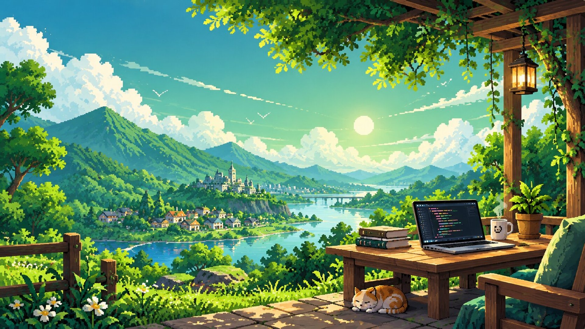 Sunlit Pixel Art Workspace