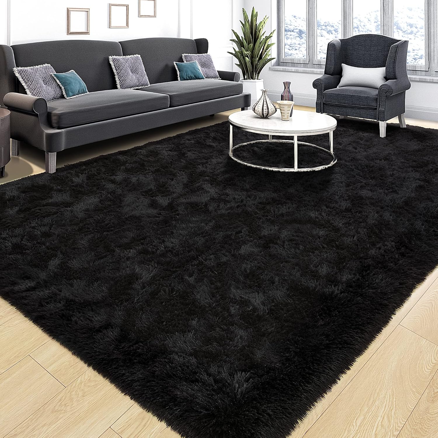 Black Fluffy Rug