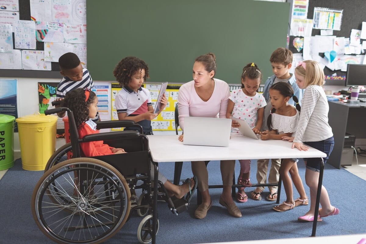 Student with a disability participating in an inclusive classroom