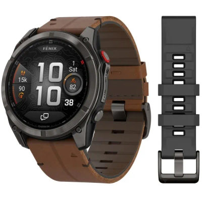 Garmin Fenix 8 Pro — 51 мм AMOLED Sapphire Carbon Grey DLC Titanium / Chestnut Leather Band