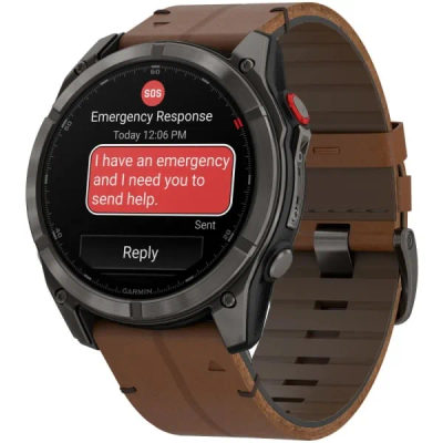 Garmin Fenix 8 Pro — 51 мм AMOLED Sapphire Carbon Grey DLC Titanium / Chestnut Leather Band — 3