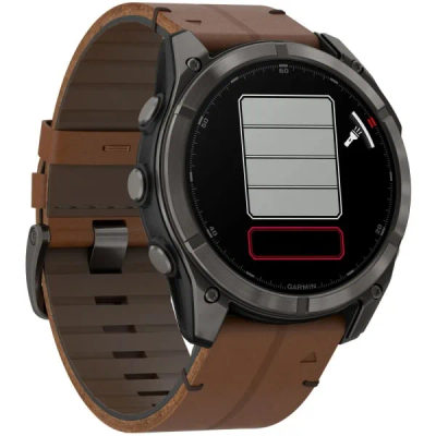 Garmin Fenix 8 Pro — 51 мм AMOLED Sapphire Carbon Grey DLC Titanium / Chestnut Leather Band — 6