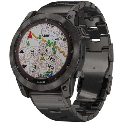 Garmin Fenix 7X Pro Sapphire Solar DLC Titanium Carbon Gray / Vented Titanium Bracelet — 2