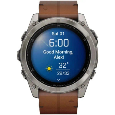 Garmin Fenix 8 — 51 мм AMOLED Sapphire Bare Titanium / Black / Chestnut Leather Band — 2