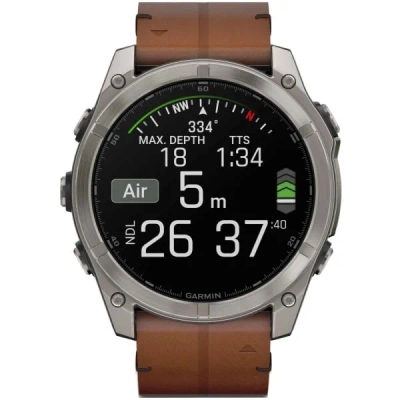 Garmin Fenix 8 — 51 мм AMOLED Sapphire Bare Titanium / Black / Chestnut Leather Band — 3