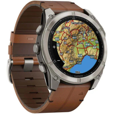 Garmin Fenix 8 — 51 мм AMOLED Sapphire Bare Titanium / Black / Chestnut Leather Band — 4