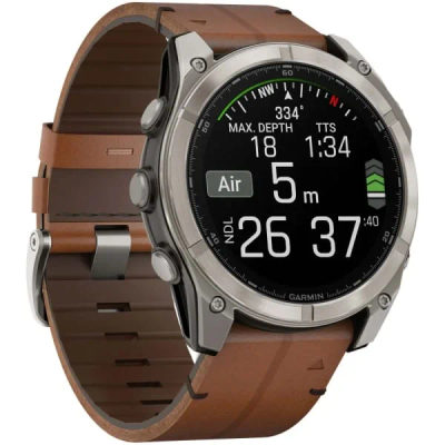 Garmin Fenix 8 — 51 мм AMOLED Sapphire Bare Titanium / Black / Chestnut Leather Band — 5