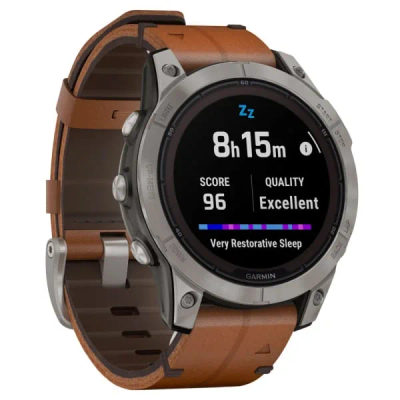 Garmin Fenix 7 Pro Sapphire Solar Titanium Gray / Chestnut Leather Band — 3