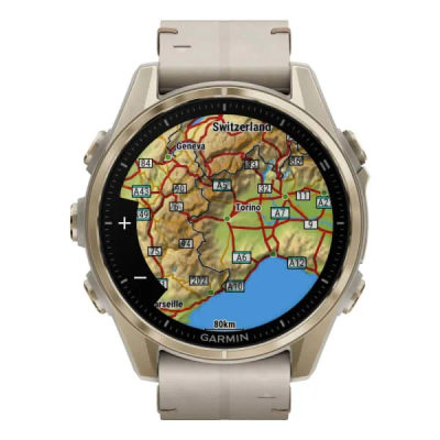 Garmin Fenix 8 — 43 мм AMOLED Sapphire Soft Gold Stainless Steel / Fog Gray Leather Band — 2