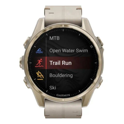 Garmin Fenix 8 — 43 мм AMOLED Sapphire Soft Gold Stainless Steel / Fog Gray Leather Band — 3