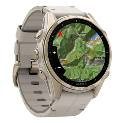 Garmin Fenix 8 — 43 мм AMOLED Sapphire Soft Gold Stainless Steel / Fog Gray Leather Band — 5