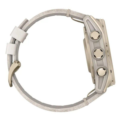 Garmin Fenix 8 — 43 мм AMOLED Sapphire Soft Gold Stainless Steel / Fog Gray Leather Band — 6