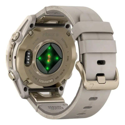 Garmin Fenix 8 — 43 мм AMOLED Sapphire Soft Gold Stainless Steel / Fog Gray Leather Band — 7