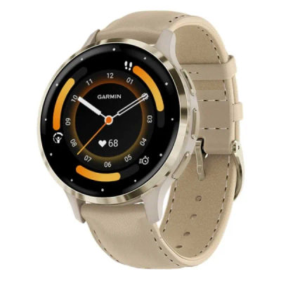 Garmin Venu 3S Soft Gold / French Gray с кожаным ремешком