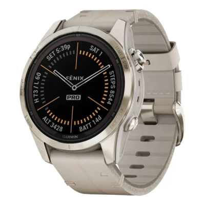 Garmin Fenix 7S Pro Sapphire Solar Soft Gold Limestone Leather Strap