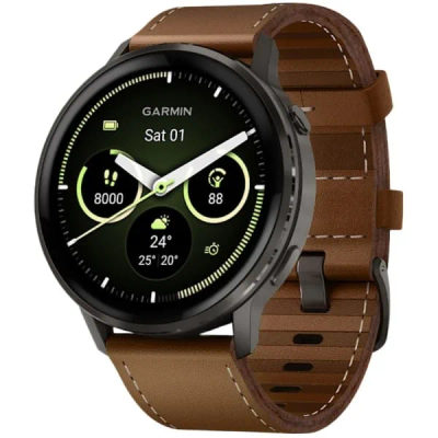 Garmin Venu 4 — 45 мм Slate / Black + Brown Leather Band