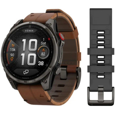 Garmin Fenix 8 Pro — 47 мм AMOLED Sapphire Carbon Grey DLC Titanium / Chestnut Leather Band