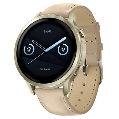 Garmin Venu 4 — 41 мм Lunar Gold / Bone + Light Sand Leather Band