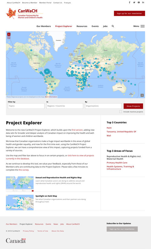 The Project Data Engine provides a comprehensive view of the global impact of Canadian organizations in the area of women and children's health.
